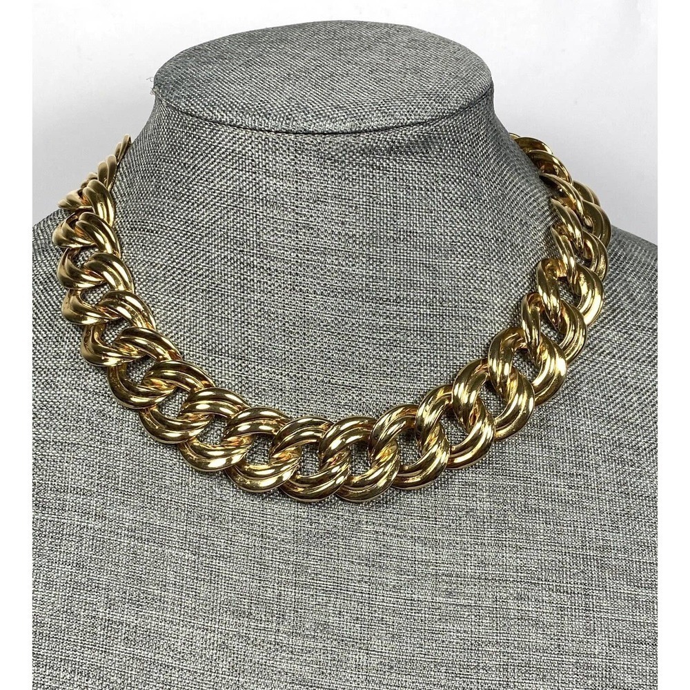 Necklace Gold Tone Metal Double Linked Chain Gold Tone 17” - Picture 2 of 7